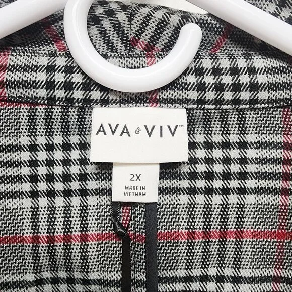 Ava & Viv Women's Checkered Blazer - Black and Red - Picture 2 of 6